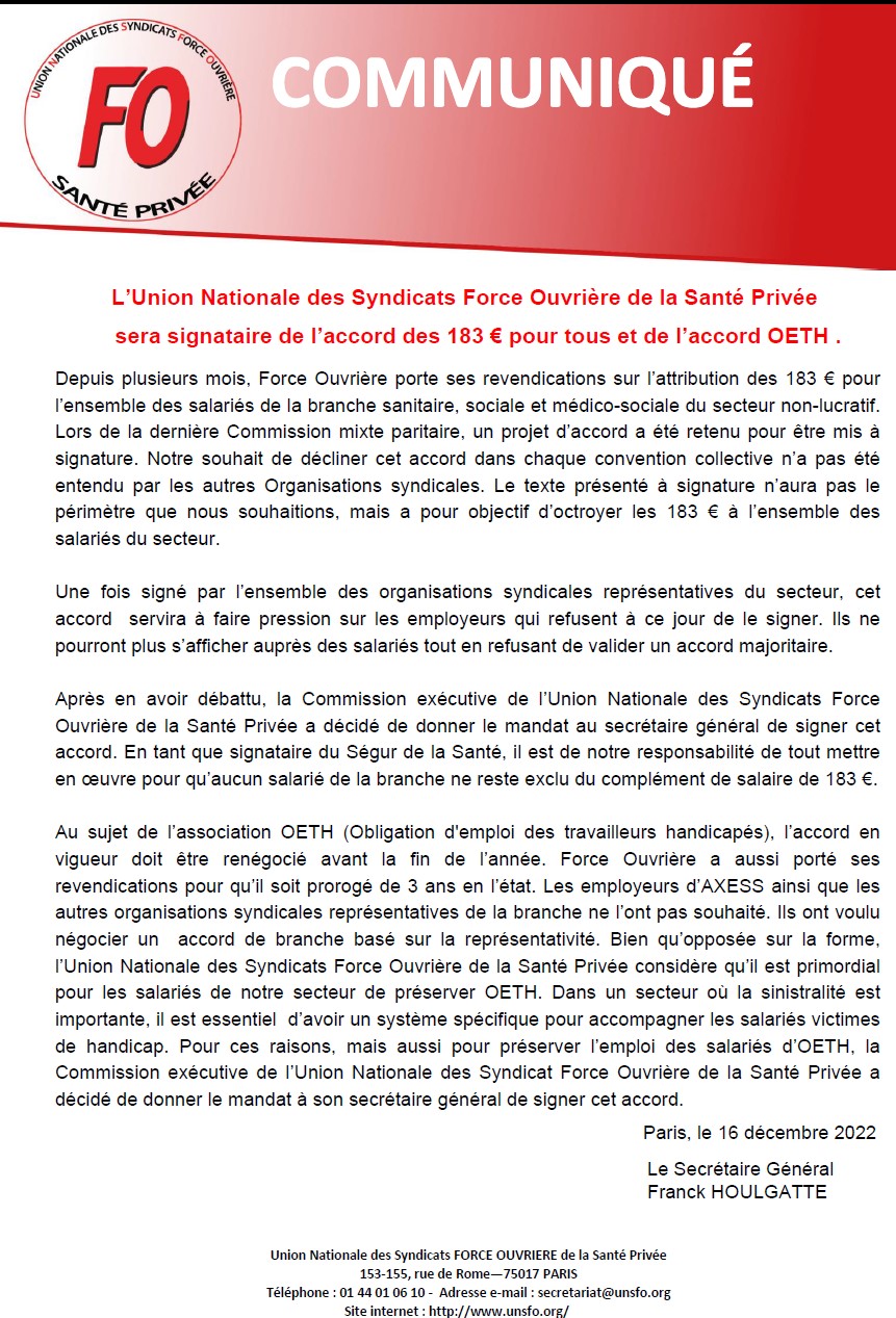 L’Union Nationale Des Syndicats Force Ouvrière De La Santé Privée Sera ...